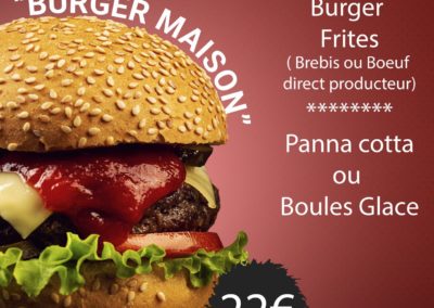 4 juillet 2020 – Menu spécial Burger à la Brebis ou au Boeuf